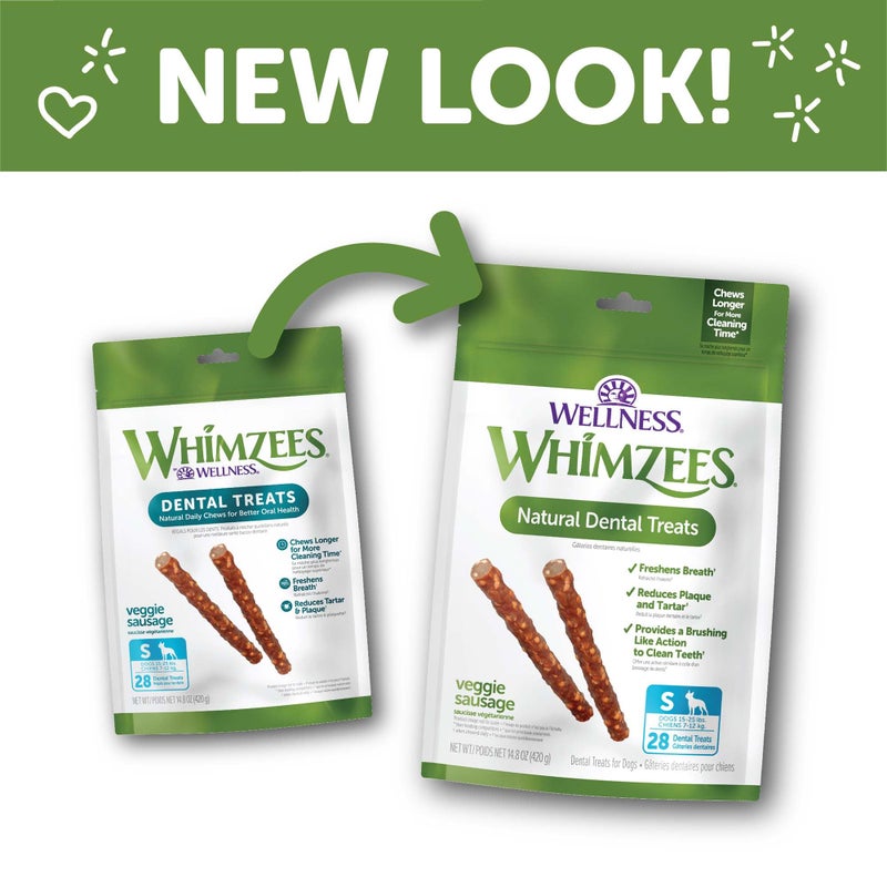 WHIMZEES Wellness Veggie Sausage Dog Dental Treats, Natural Chews, Small Size Stick, (28 Count) - Image 3